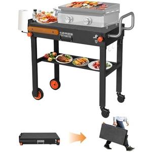 LKVHV Portable Outdoor Grill Table, Blackstone Grill Stand Solid and Sturdy 31"W x 17"D, Movable Kitchen Cooking Prep BBQ Cart with Wheels, Folding Cart for Ninja, Blackstone Griddle 17"/22" etc
