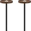 Drink Table, Small Pedestal Side Table, Round Cocktail Table, Circle Accent End Table with Metal Base, for Small Spaces (2, Brown Walnut)