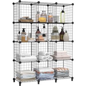 HOMIDEC Closet Organizers and Storage, 12 Wire Storage Cubes, DIY Room Shelf for Garment Racks, Closet, Wardrobe (Black)