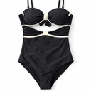 WDIRARA Women's Contrast Trim One Piece Swimsuit Spaghetti Strap High Cut Swimwear (Large, Black and White)