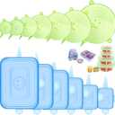 Silicone Stretch Lids for Food Storage in Fridge, 12 Pack Silicone Lids, Reusable Food Grade Silicone Bowl Covers for Cups, Bowls and Dish, 6 Sizes Round and Rectangle Shape (Blue+ Green)