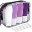 INSFIT Portable Travel Bottles, TSA Approved Leak Proof Containers for Toiletries, BPA Free Refillable Accessories for Shampoo, Body Wash, Liquids (4 Pack) (2 Ounce, Purple 2oz)