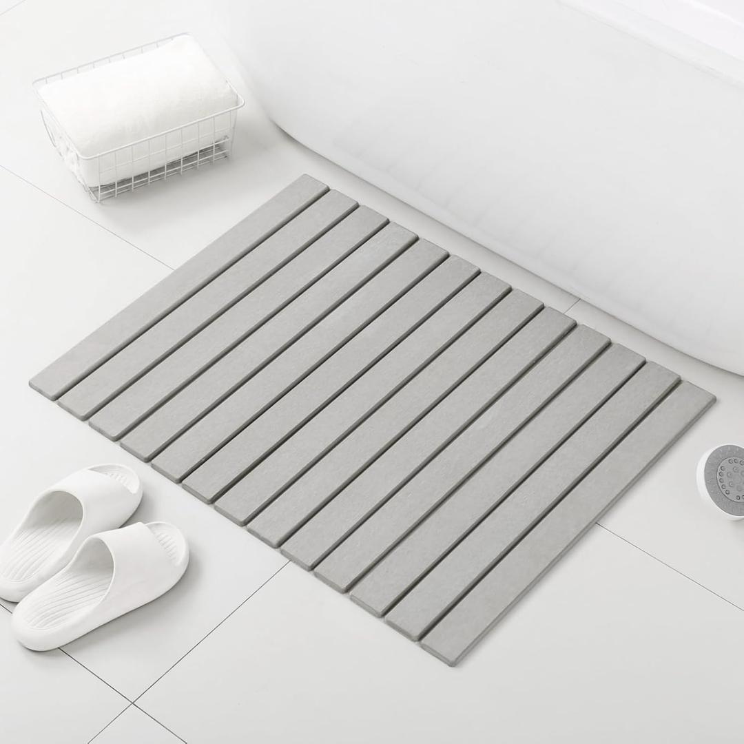 KEYCHAD Large Stone Bath Mat, 31"x 23.5" Non-Slip Diatomaceous Earth Bath Mat, Ultra-Absorbent Quick-Drying Stone Drying Mat for Kitchen Bathroom Pet Bowl, Rollable & Foldable Stone Bath Mat, Gray XL