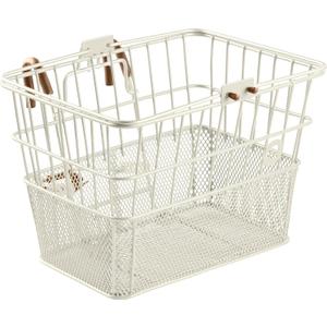 Retrospec Apollo Detachable Front Bike Basket Steel Half-Mesh with Integrated Detachable Hooks and Built-In Handle, Easy Assembly and Portability for Bicycles (Eggshell)