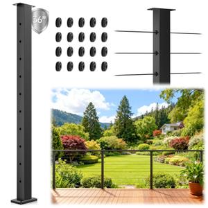 Gyykzz Cable Railing Post 36", Black Level Drilled Line Post for Deck Railing System, Stainless Steel T304 Cable Post with Upgraded Black Coated, Wire Deck Metal Post for Indoor Outdoor Porch Balcony