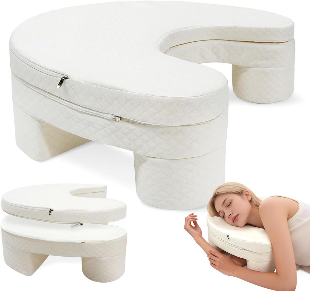 JZHLLA Adjustable Height Side Sleeper Pillow with Arm Holes, Ergonomic Side Sleeping Pillow(2"+3.5") for Neck and Shoulder Support, Breathable Mesh Cover for Left & Right Side Sleepers