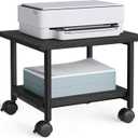 VASAGLE Heavy-Duty Printer Stand with Locking Wheels, 2-Tier Industrial Mobile Cart with Storage Shelf, Under Desk Printer Table for Home, Office, 13.4" Height, Ebony Black UOPS02B