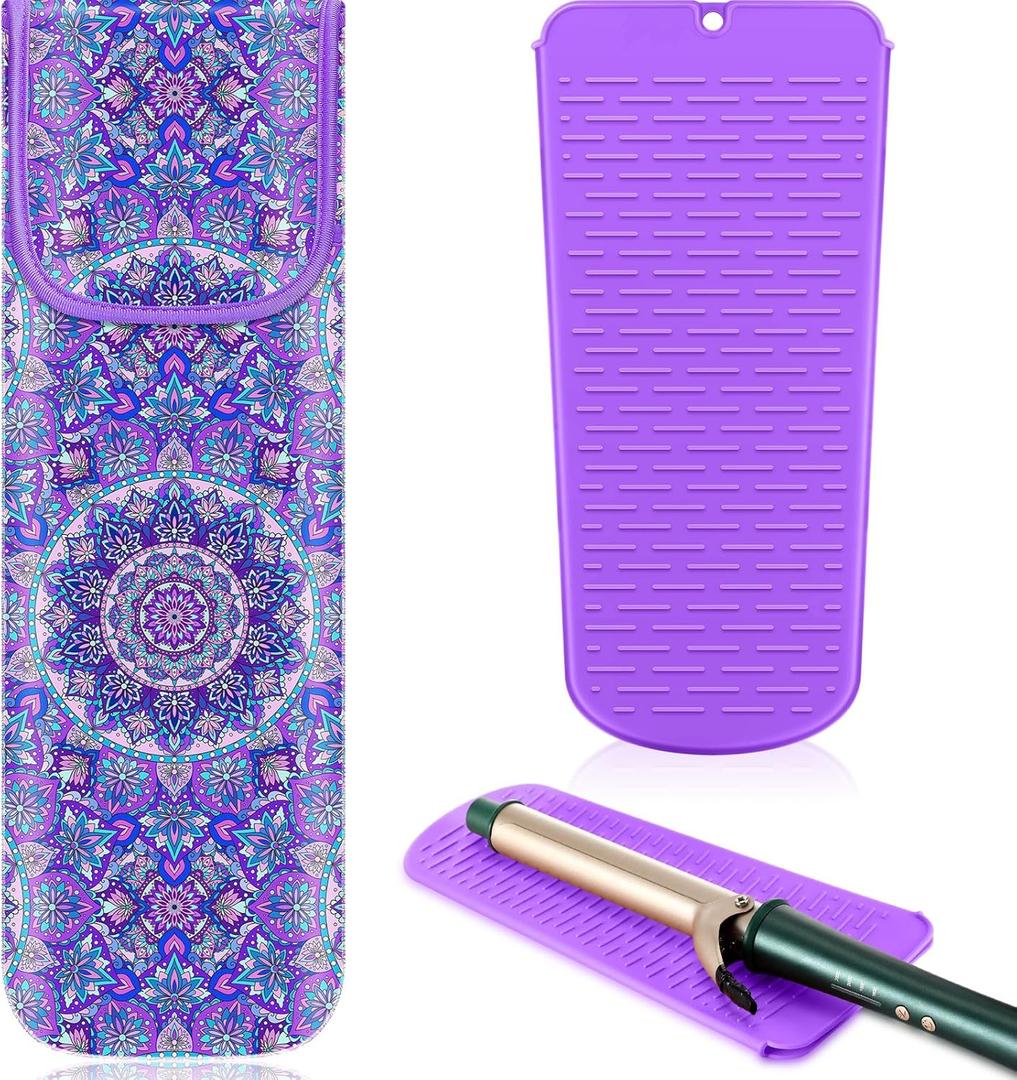 Shappy 2 Pieces Curling Iron Travel Case Cover Heat Resistant Flat Iron Holder Case Sleeve Neoprene Straightener Holder and Silicone Hot Tools Flat Bag(Mandragora)