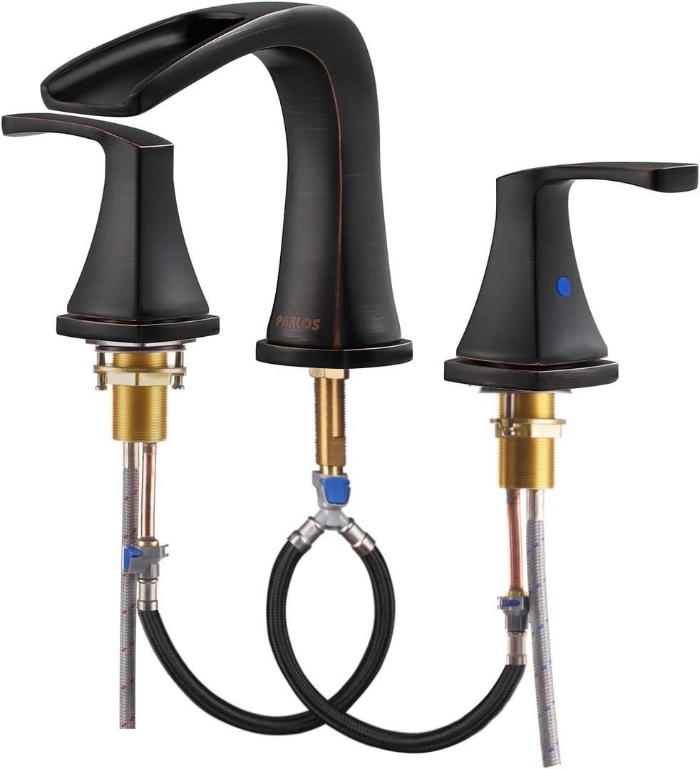 PARLOS 2-Handle Widespread Waterfall Roman Bathtub Faucet Tub Filler with Valve, Oil Rubbed Bronze, 1434203