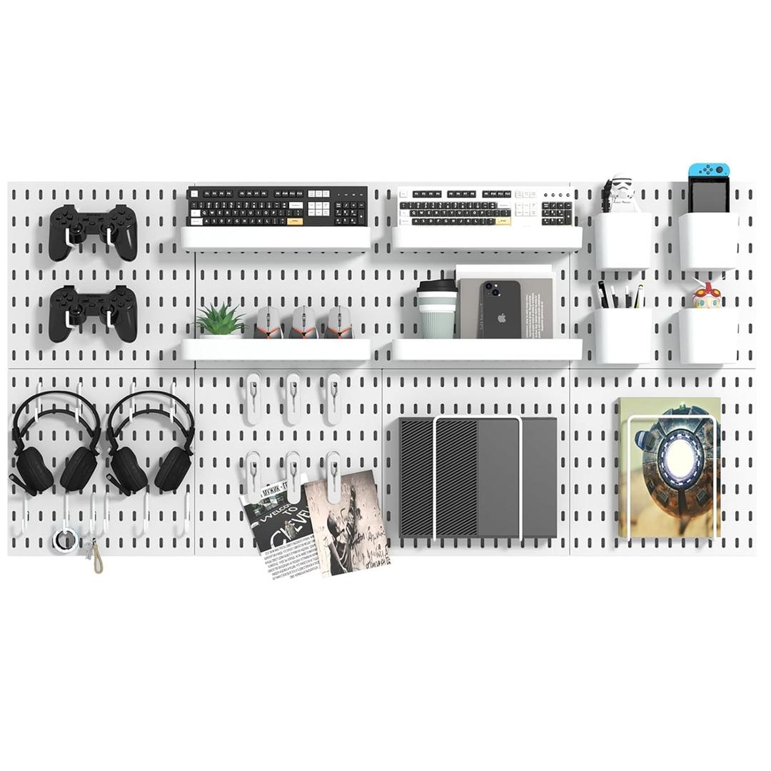Pegboard Combination Kit, 8 Peg Boards and 30 Accessories Modular Hanging Black Pegboard for Walls, Office Wall Organizer, Keys Holder on Wall, Nursery Storage, 44"x22" Black (White)