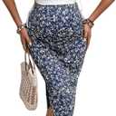 Milumia Women's Maternity Outfits 2 Piece Eyelet Ruched Tank Top and Floral Double Slit Midi Skirt Sets, XL