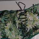 Women's Vintage Floral Print Vest Renaissance Corset Lace Up Fishbone Bustier Tops Pirate Costume (Large, Green)