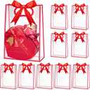Ohuimrt 12 Pack Clear Plastic Gift Bags with Handles, Reusable Party Favor Bags with Ribbon for Birthday, Wedding, Bachelorette Party, 10.2 x 7.1 x 3.1 Inch (Red)