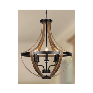 23.6" Large Farmhouse Chandeliers for Dining Room, 6-Light Adjustable Height Rustic Light fixtures for Kitchen Island Entryway Stairwell Breakfast Area, ‎Retro Wood Texture and Black Finish