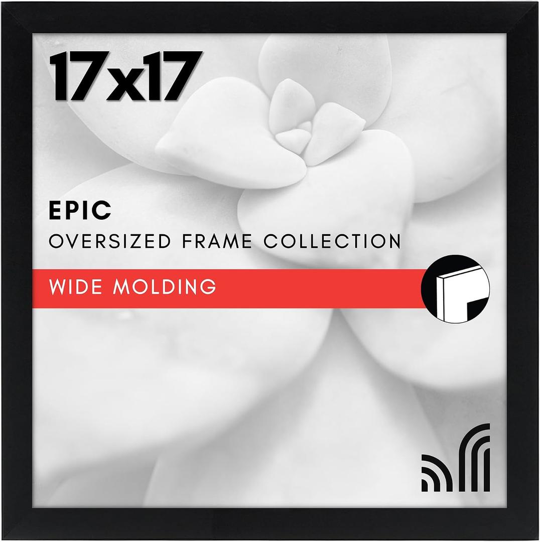 Americanflat 17x17 Picture Frame with Polished Plexiglass - Epic Collection - Square Picture Frame with Engineered Wood - Wide Photo Frames for Wall display - Black