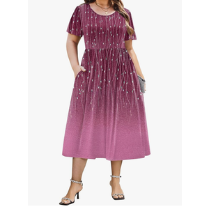 IN'VOLAND Women Plus Size Short Sleeve Dress Loose Summer Casual A-Line Flowy Midi Dresses with Pockets, 1x
