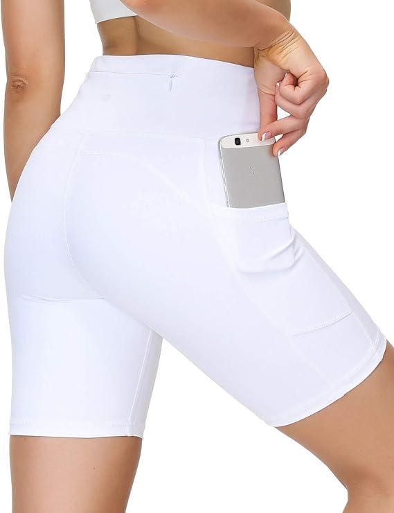 White Shorts for Women Athletic Shorts for Women with Pockets Running Shorts for Women High Waist Gym Shorts for Women Butt Lift - White,S