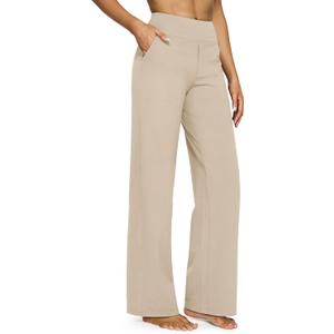 G4Free Leggings for Women Tummy Control Comfortable Yoga Leggings Yoga Pants Women with Pockets (Light Khaki,M,27'')