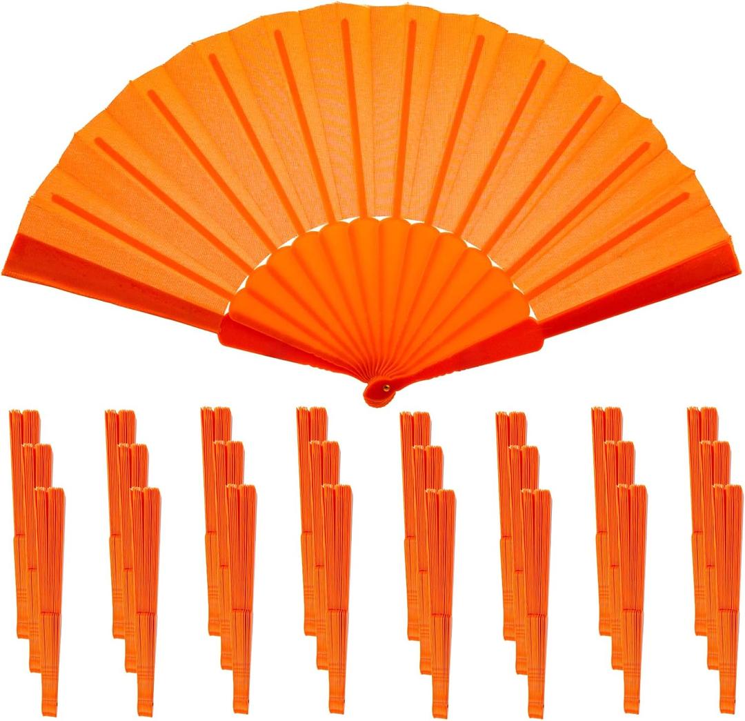 24PCS Folding Hand Fan – Portable Handheld Fan for Women & Men, for Wedding, Tea Party, Travel, DIY Craft, Gift, Outdoor (Orange)
