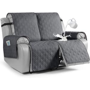 VANSOFY Waterproof Recliner Couch Covers, Sofa Covers 1-Piece Washable Reclining Sofa Cover Non-Slip Furniture Protector with Elastic Straps Pocket for Dogs, Pets(Dark Gray,2 Seater)