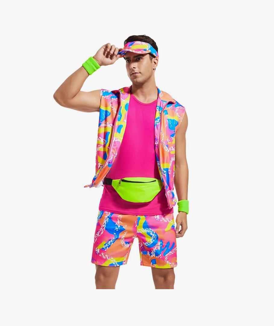 6 Pieces 80s Workout Costume for Men Halloween Cosplay 80s 90s Workout Outfit Party Clothing for Adult Mens 3XL