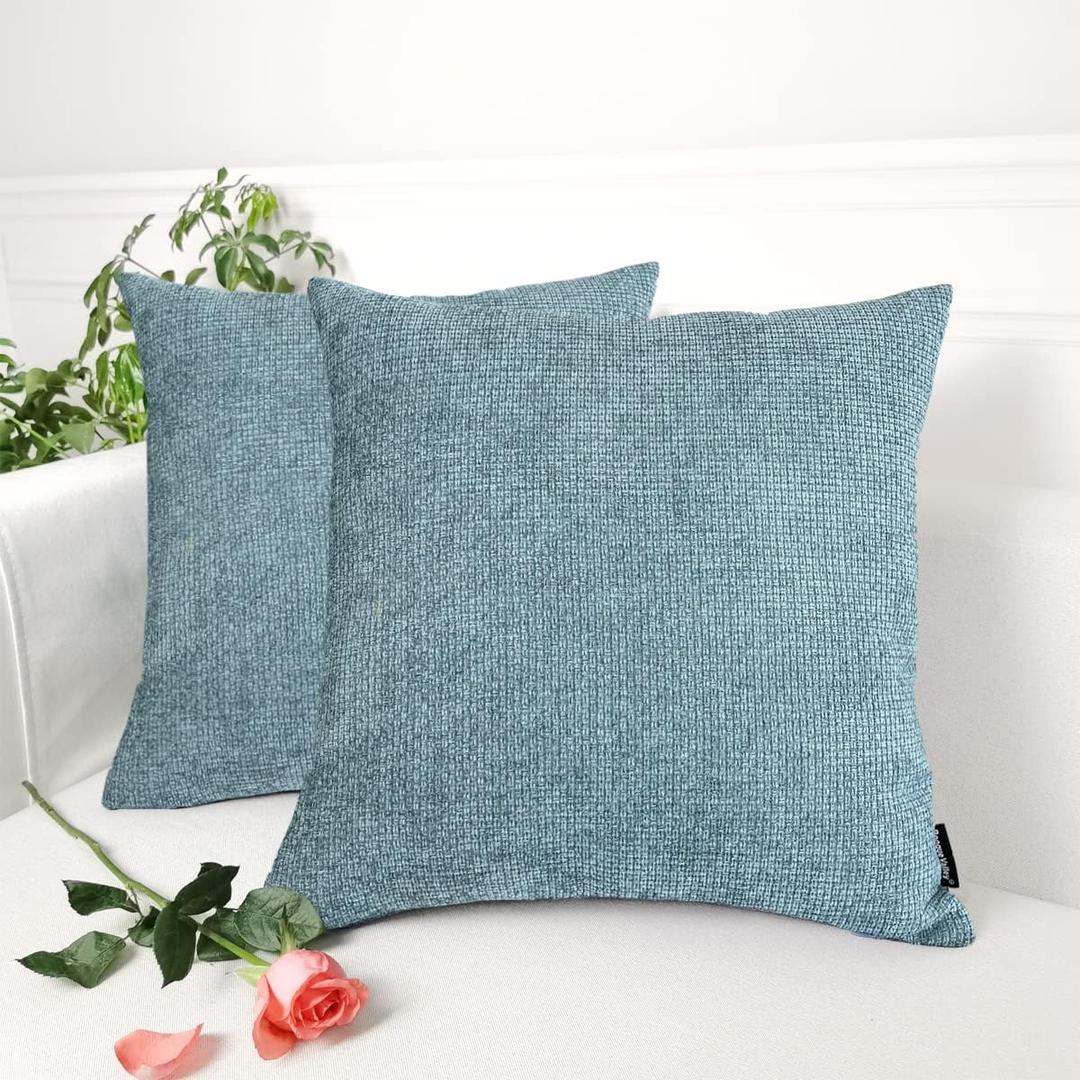 Booque Valley Pack of 2 Rough Pillow Covers，Thick Texture Solid Rustic Farmhouse Turquoise Cushion Covers Square Throw Pillow Cases for Sofa Bedroom 17 x 17 Inch, Teal 