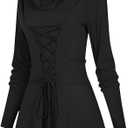 HODBLKT Womens Renaissance Costumes Hooded Robe Lace Up Renaissance Dress Women Halloween Vintage Medieval Cloak (XS)