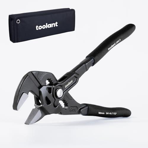 toolant 7-INCH Plier Wrench, CR-V Construction Adjustable Wrench With Pouch, Black Finish Smooth Jaw Pliers, Parallel Jaws with Comfortable Grips, Suitable for All Types of Nuts, Water Pipes, etc.