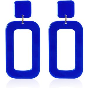 YUNXI 70s Vintage Minimalist Multicolor Acrylic Geometric Square Hollow Drop Dangle Neon Earrings Retro 80s Party Costume Accessory Jewelry for Women With Box (Royal Blue)