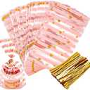 JOERSH 100 Pack Pink Cellophane Treat Bags 8.1" x 5" Bottom Gusset Pink Plastic Candy Bags with Twist Ties for Valentine, Birthday, Gift Goodie Cookie Snack Party Favor Supplies