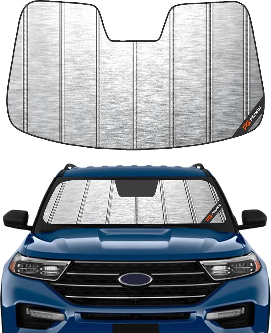Pigenius Windshield Sunshade for Ford Explorer 2020-2025, Metallic Silver Finish