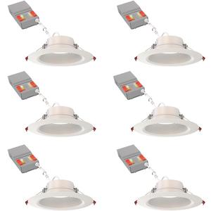 Juno LED Recessed Lights 6 Inch Round Wafer Downlight, 5-in-1 Switchable White Color Temperature, Adjustable Brightness, Deep Regressed Baffled Trim, 6-Inch, Matte White, 6-Pack