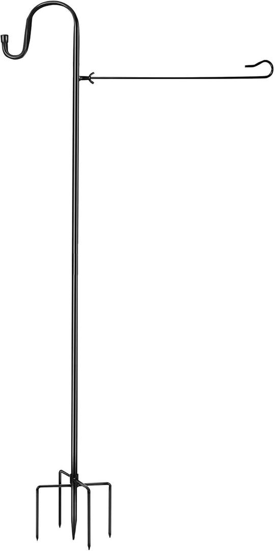 Large flag pole holder for outside house,Akeydeco house Flag Pole 1 Pack 60 Inch for 28 x 40 Flags with Shepherds Hooks for Outdoor Bird Feeder Pole with 5 Prongs Base(Without Solar Lights Flag)