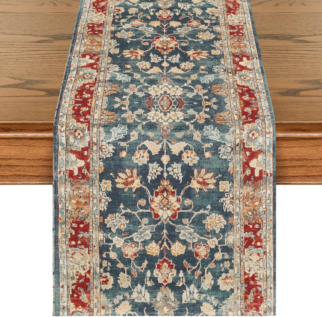 Artoid Mode Boho Bohemia Style Red Table Runner, Country Rustic Farmhouse Magical Fall Kitchen Dining Table Decoration for Home Party Decor 13x90 Inch