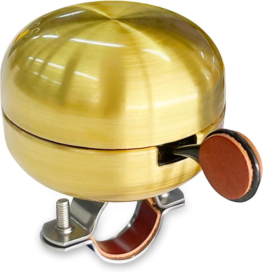 Bicycle Bell is Made of Brass and emits a Clear resonant Sound. a Double Echo Ring with Leather Lining and dial. Suitable for City Bicycles ranging from 22.2-31.8mm