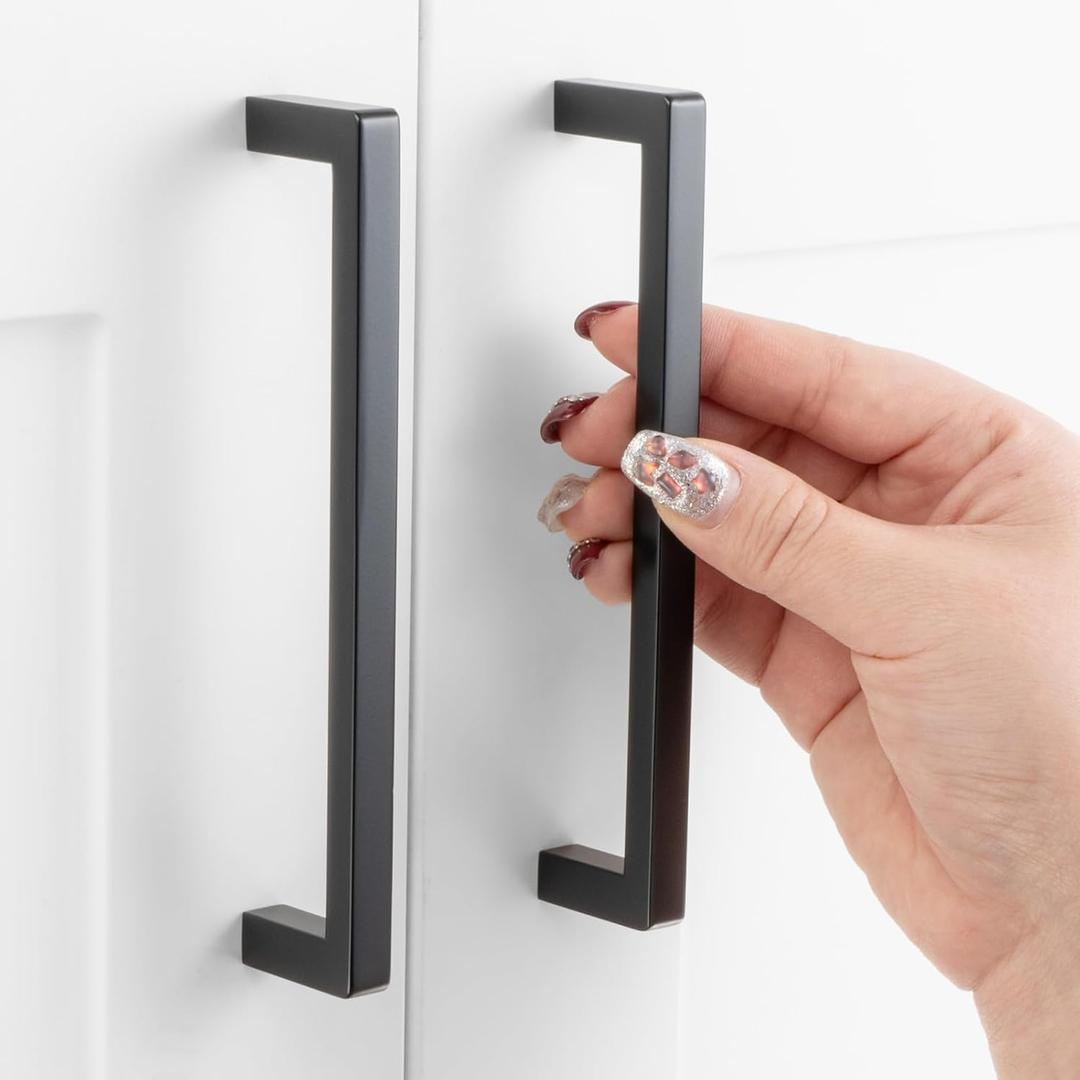 5 Inch Hole Centers, Black Square Bar Kitchen Cabinet Pull Handle ZP2401 | Pack of 10, Solid Hardware for Drawer, Dresser, Bathroom, Vanity, Furniture Door, Cupboard, Bedroom, 5"