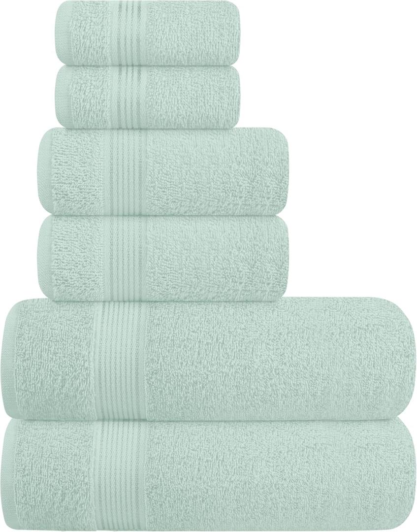 Elvana Home Ultra Soft 6 Pack Cotton Towel Set, Contains 2 Bath Towels 28x55 inch, 2 Hand Towels 16x24 inch & 2 Wash Coths 12x12 inch, Ideal Everyday use, Compact & Lightweight - Sea Green