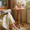 Small Round Side Table, Solid Wood End Table with Adjustable Height, Portable Accent Coffee Table, Nightstand,15.75" Dia.x 23.62" H,(Natural)