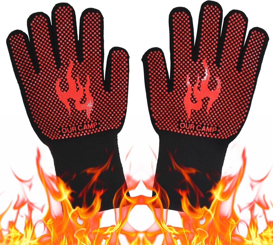 BBQ Gloves - 1472F Heat Resistant Fireproof Mitts for Grilling, Cutting, and Baking - Non-Slip Silicone Grip, Long Oven Gloves for Culinary Experts - Extra Protection for Indoor & Outdoor Cooking