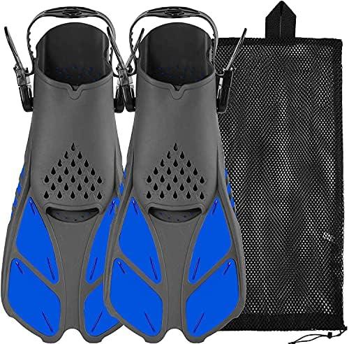 Sugaroom Swim Fins Open Heel, Adjustable Snorkel Fins Diving Fins with Mesh Bag, Snorkeling Gear Flippers Travel Size Short Flippers for Lap Swimming Scuba Dive Adult Men Women Kids Size: S/M(Adult US Size 4.5-8.5)