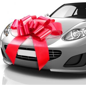 Mata1-USA - Huge Car Bow - Red, 30 Inch - Big Gift Wrapping Bow for Large Gift Decoration - Giant Size for Indoor & Outdoor Use - 12 Loops & 2 Suction Cups - No Magnets that Scratch