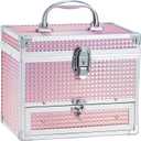 Hododou Girls Jewelry Box Organizer with Drawer & Mirror, Shiny Pink Style Lockable Storage Case for Kid or Little Girls Jewelry and Hair Accessories