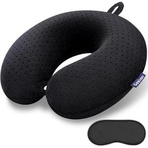 Black Travel Neck Pillow Memory Foam Airplane Pillow for Neck and Head Support Soft Portable U Shape Neck Pillow for Plane, Car & Home Office Use