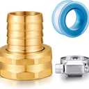 Solid Brass Garden Hose Repair kit Connector with Clamps 3/4" Barb x 3/4" Female,Fit for Garden Hose Fitting,Male and Female Hose Fittings