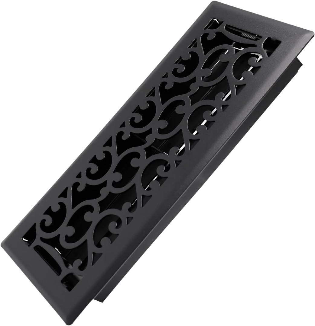 4x12 Inches Heavy Duty Walkable Floor Register - Easy Adjust Air Supply Lever Decorative Floor Vent Covers - Savannah Design Vent Covers for Home - Antique Brass - Matte Black