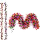 Artificial Flowers Garland Ivy, 4 Pack 5.9 FT Spring Summer Decorations UV Resistant Fake Daisy Floral Vine Silk Hanging Flower for Home Garden Wedding Decor Photo Booth Backdrop(Red Purple)