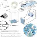 DRQ Blue Desk Organizers and Accessories Office Supplies, 10Pcs Set for Office with Stapler, Tape Dispenser, Pens, Pen Holder, Phone Holder, Tape, Ruler, 1 Box Staple, Scissors and 1 Box of Clip