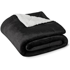 Amazon Basics Reversible Sherpa Throw Blanket, Black, 50"x60"