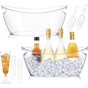 2Pcs Ice Bucket, 5.5L Clear Acrylic Champagne Bucket, Large Ice Buckets for Parties, Champagne Beverage Tubs, Mimosa Bar Supplies with 12Pcs Champagne Flutes, 2Pcs Ice Scoops, 2Pcs Bottle Openers