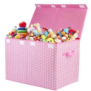 Mayniu Large Toy Storage Box Chest for Girls Kids, Sturdy Toy Box Bin Organizer Baskets with Lid for Living Room, Nursery, Closet, Bedroom, Playroom 25"x13" x16" (Pink)